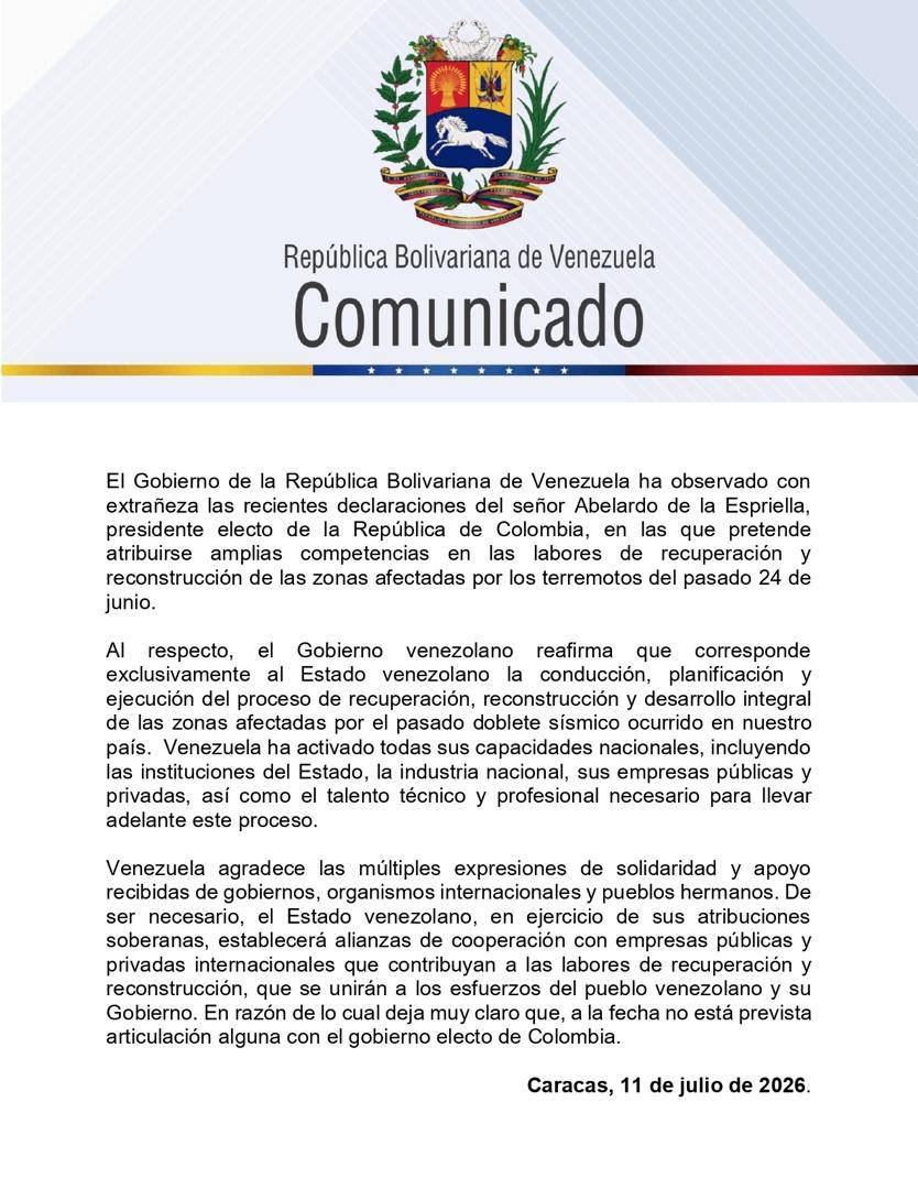 Chiqui_new's tweet photo. #Comunicado 📢 El Gobierno de la República Bolivariana de Venezuela respondr a Abelardo de la Espriella. https://t.co/3WdSyob1UA