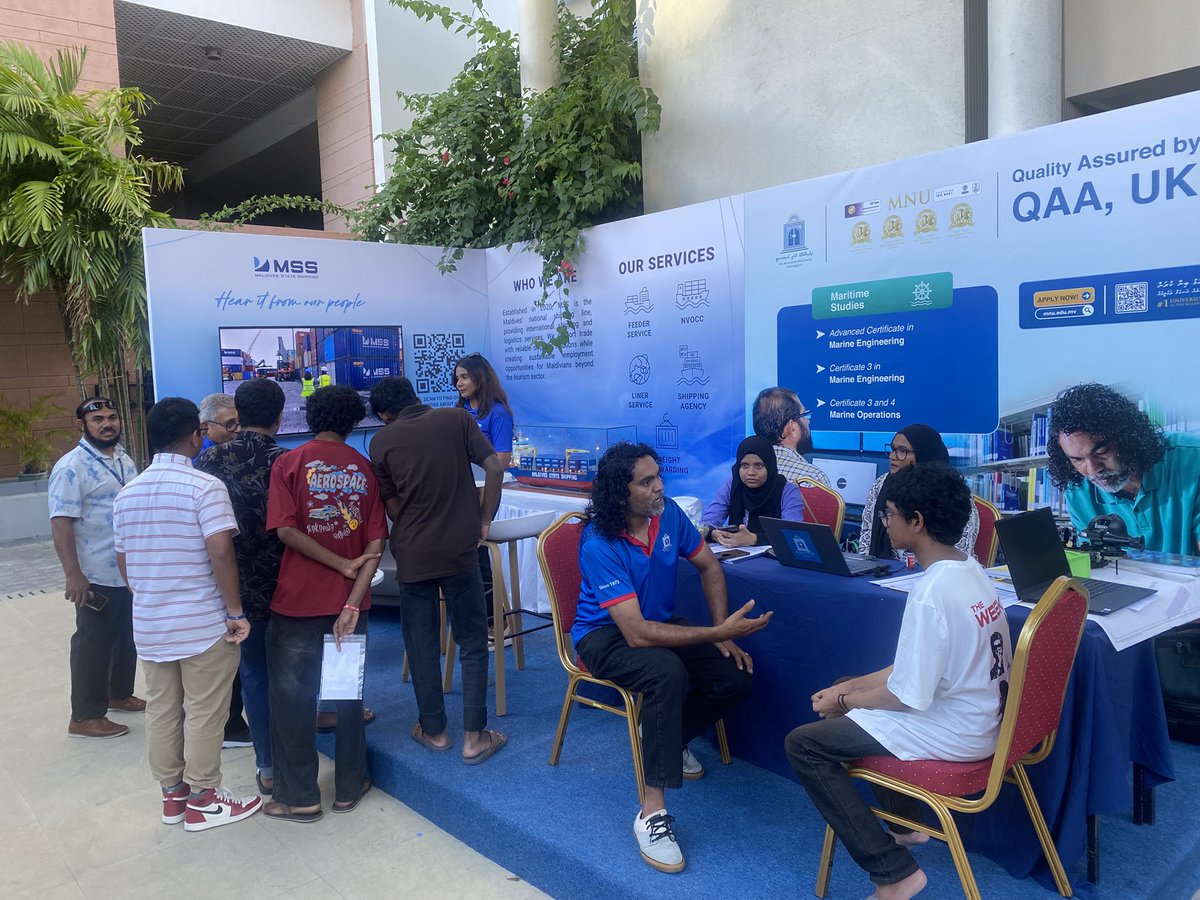 FmsMnu's tweet photo. Interested in studying for a career in the shipping industry? Whether you want to be a navigation officer on a ship or a shore-based maritime professional visit us at The Maldives National University. @MNUedu @stateshippingmv 
📅 11–12 July 26
🕓 4 PM – 10 PM https://t.co/TY1jk77nkC