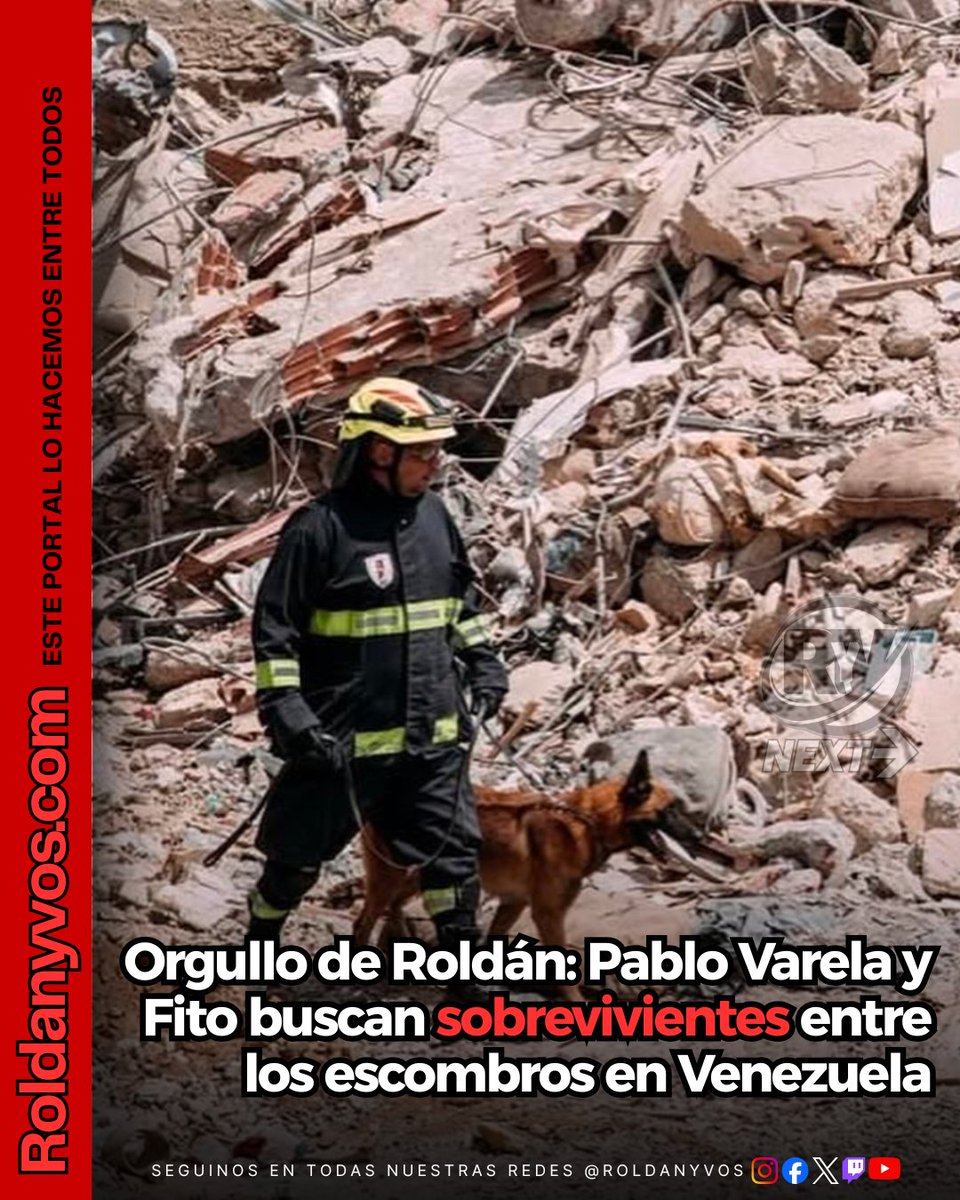 Roldanyvos's tweet photo. 🚒🐕🦺 Orgullo de #Roldán
El bombero voluntario Pablo Varela y Fito, su perro de la División K9, trabajan en La Guaira, Venezuela, integrando la Brigada USAR de la Federación Santafesina de Bomberos Voluntarios
#Roldán #BomberosVoluntarios #DivisiónK9 #USAR #Fito #PabloVarela https://t.co/HxNaIPW8Sq