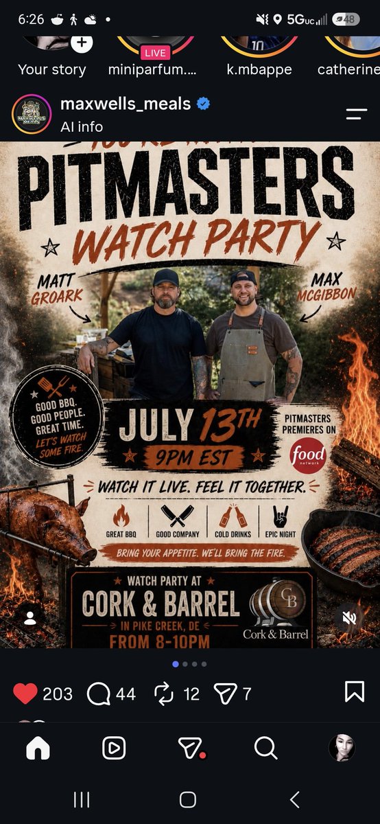 QueenJessBcuz's tweet photo. My former manager at my job Max Mcgibbon is out here making his dreams come true. He'll be on the show PitMasters on 07/13 at 9pm. If you have a chance watch the show. We're rooting for him ❤️ #PitMasters #FoodNetwork #BBQ https://t.co/XPmDK8g1ZU