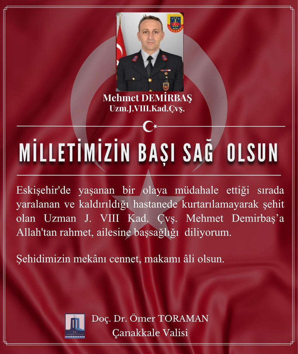 CanakkaleGovTr's tweet photo. 🇹🇷 Milletimizin Başı Sağ Olsun 🇹🇷

@omertoraman25 #Çanakkale https://t.co/Hz22QaHkdP