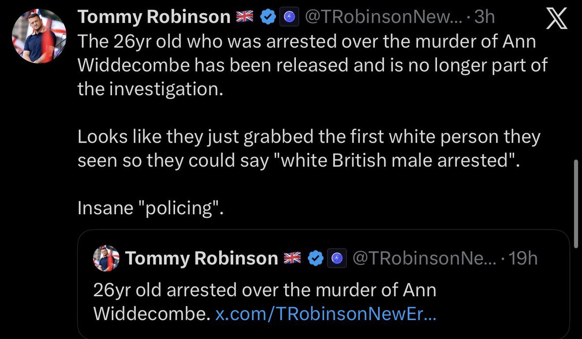 Deens786's tweet photo. Translated: โWell, this is awkward. He wasnโt Black or Brown so I guess the outrage campaign is cancelled. Better pretend it never happened. Consistency? Never heard of it. Fuck the police.โ
#TommyRobinson #UniteTheKingdom #UTK https://t.co/qO4bacKSce