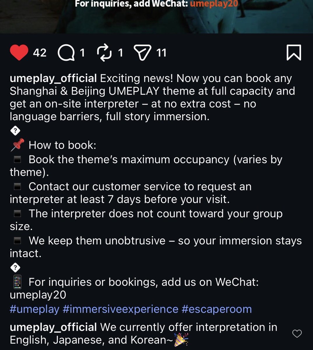 capriccioreiser's tweet photo. UMEPLAY上海と北京、最大人数で予約すれば日本語、韓国語、英語通訳1人を無料でつけれるように！ https://t.co/csxX6BYuzf