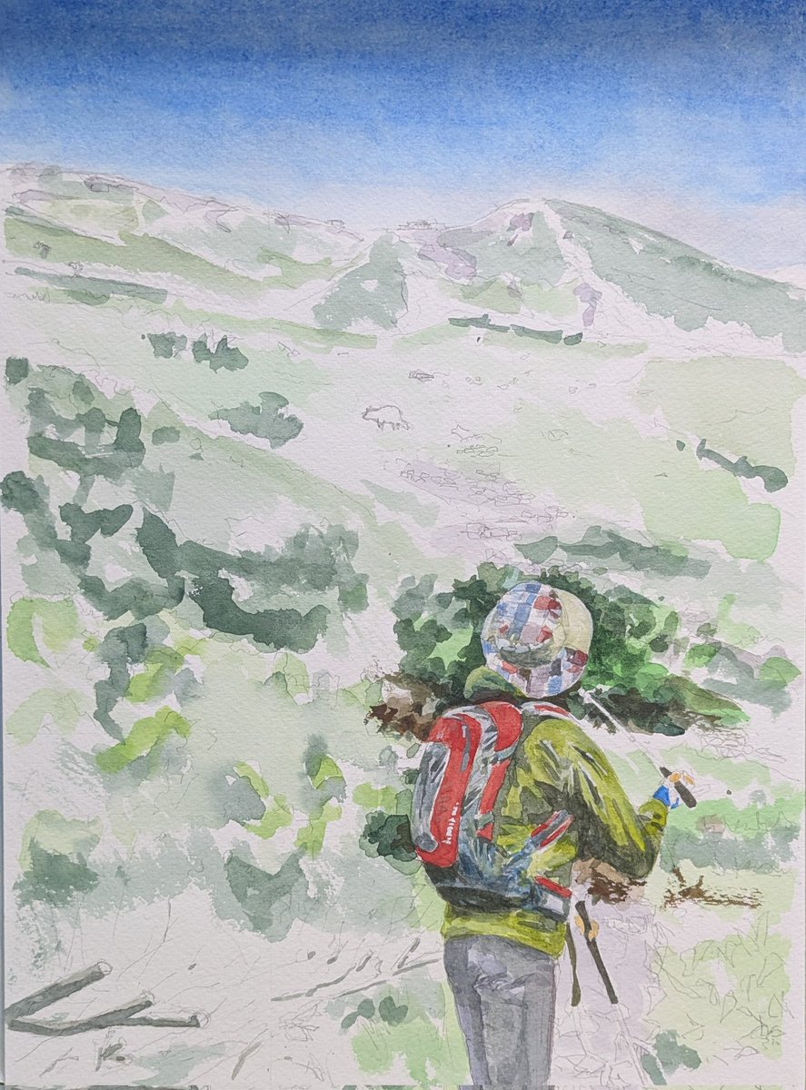 登山（水彩画） なかなか進みません… ＃登山 #水彩画