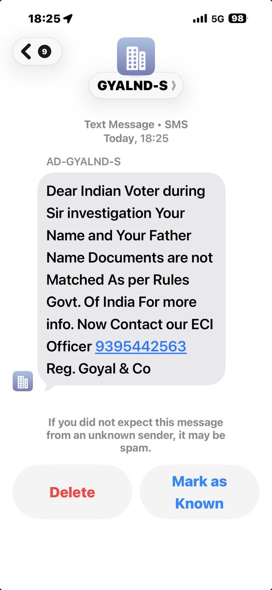 vkrishnaraj's tweet photo. ⁦@SpokespersonECI⁩ Received following SMS just now…
Seems to be a scam!!! https://t.co/G1UdxLoAZu