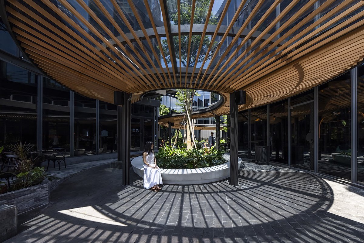Architizer's tweet photo. #ProjectOfTheDay: Urban Sparkle for Hokkaido Sachi Restaurant Thao Dien by Takashi Niwa Architects

A folded roof made from thin steel plates becomes the project's defining element. The origami-like geometry brings daylight inside through skylights during the day and turns the restaurant into a glowing landmark at night.

📍Hồ Chí Minh City, Vietnam #ArchitizerAwards
Details: https://t.co/568xOsp9HK