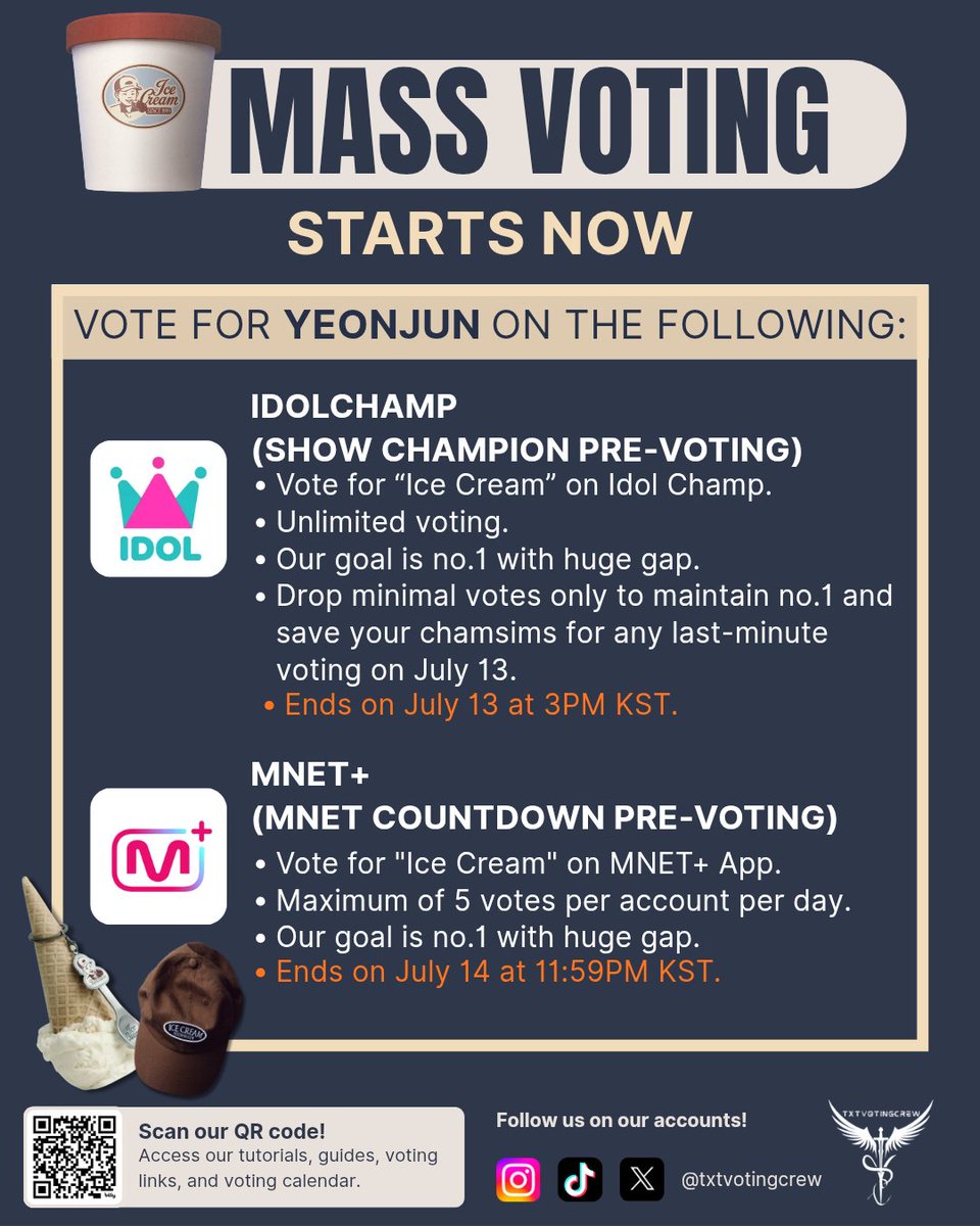txtvotingcrew's tweet photo. Time for M4SS V〇TING📢
🔸️Idol Champ
🔸️Mnet +
🔸️Muniverse
Please check the list below on what to vote on. For more detailed info, please check our pinned post!
Once you're done voting,
🎶 Continue streaming #Yeonjun_IceCream and the whole album
#MOAISONE #MO4TXT https://t.co/ZDDOQvIiL7