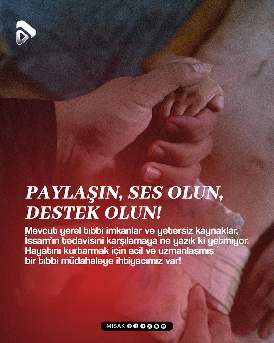 misak_tr's tweet photo. 🔰ZAMAN DARALIYOR! İssam'ın Sesi Olun...

Gözlerindeki o masum bakışın değişmemesi için şimdi destek zamanı. 1 yıl 3 aylık İssam bebek, "Serebral Hidrosefali" hastalığına karşı çok ağır bir mücadele veriyor.

#AKSA_TUFANI

#Güner
#AhmetTelli
#cumartesi

#MISAK https://t.co/czQcOQeHgI