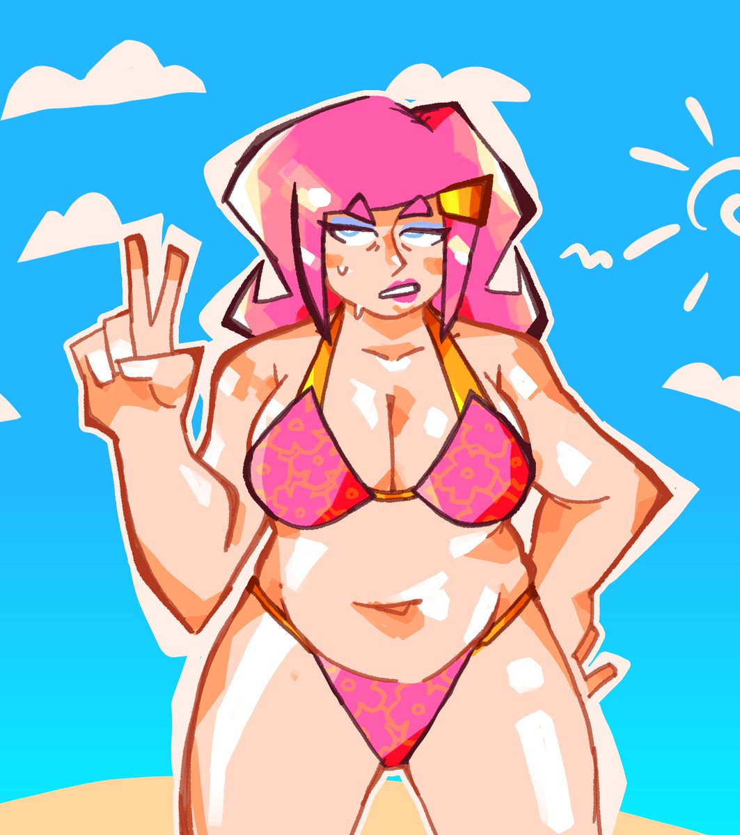 Nanananafone's tweet photo. this kinda sucks but uhh yeah summer susie kirby #art #fanart #kirby #kirbyfanart https://t.co/5p9SaUdZDj