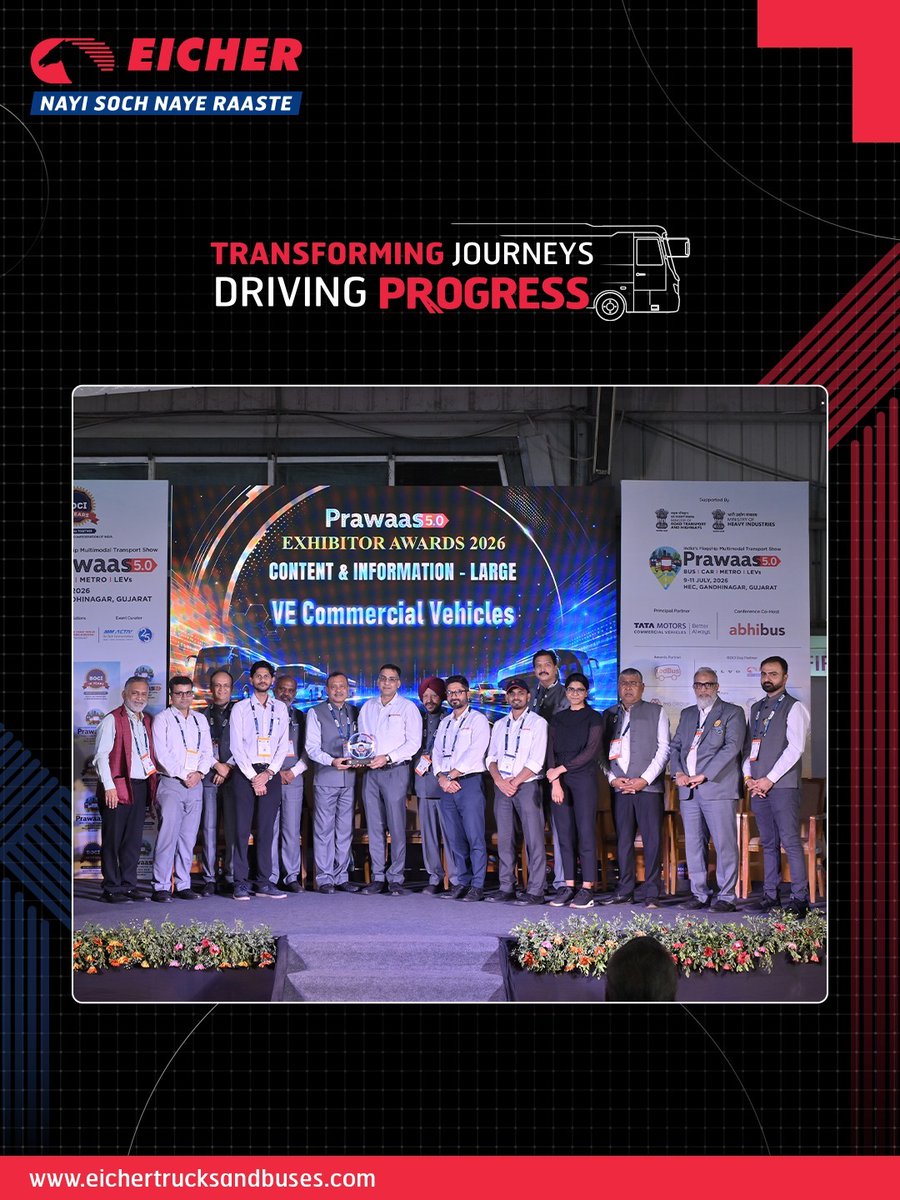 ETBIndia's tweet photo. A proud milestone at #Prawaas!
Honoured to receive the Best Content & Information Exhibitor Stall award. Thank you to our visitors, partners, and everyone who made this possible.
#EicherBuses #TransformingJourneys https://t.co/cmqZNit2pC