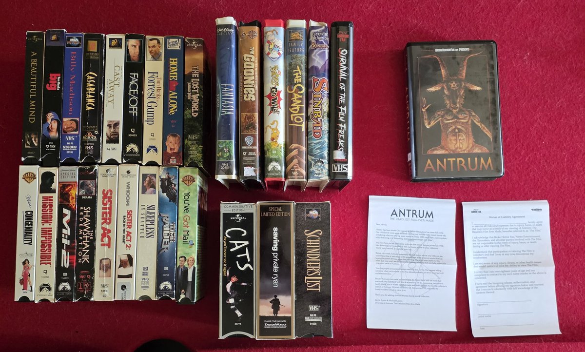 Mithzan's tweet photo. Newest VHS haul.  Went to some weird/unique stores and it paid off. https://t.co/bg7kmxZ1W6