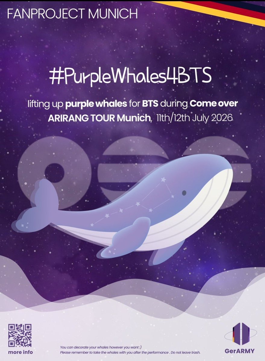 sakinayoongi's tweet photo. BTS MUNICH BANNER DAY 1; PURPLE WHALES FOR BTS

Munich Army will be lifting up these beautiful purple whales during 'Come Over' to show our endless love 💜🐋😭 https://t.co/yoMdnkLqs3