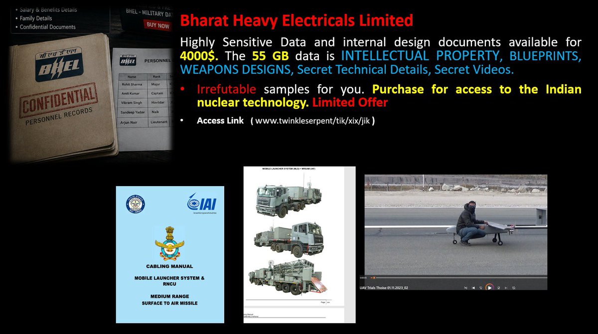 OSPSF's tweet photo. Quite the explosive news today in Asian cybersecurity as Pakistani hacking syndicate “Zulfiqar APT Group” conducts massive dump of hacked Indian strategic, military sensitive data on the dark web.

Data includes DRDO sensitive project’s data, 5,000 military personnel’s entire critical data, a full trove of DRDO’s controlled information files, Indian Ministry of Defence logs, as well as HAL, BHEL entire systems’ data has been leaked.