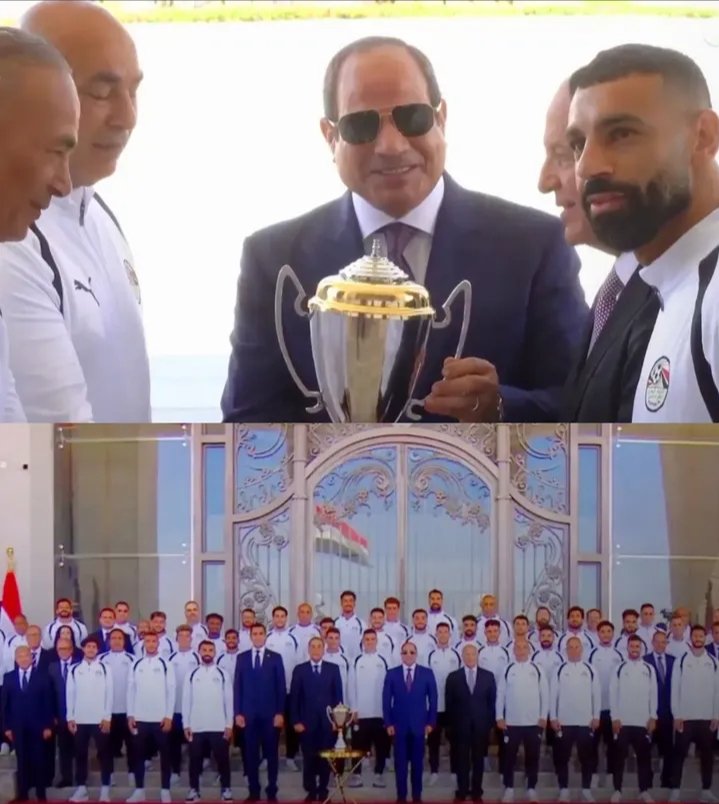 Merlin28999's tweet photo. الرئيس السيسي يمنح لمنتخب مصر كأس الجدارة بمناسبة تأهله إلى ثمن نهائي كأس العالم. https://t.co/hiVLZi2WbK