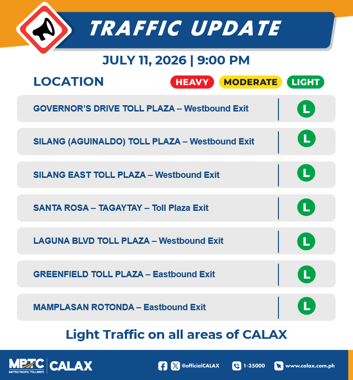 OfficialCALAX's tweet photo. July 11,2026 | 9:00 PM
Incase of Emergencies and Assistance 
Dial 24/7 Hotline 1-35000 
Check your BLOWBAGETS 
Drive safe Ka-Drayberks! https://t.co/P3qiGBQcGV