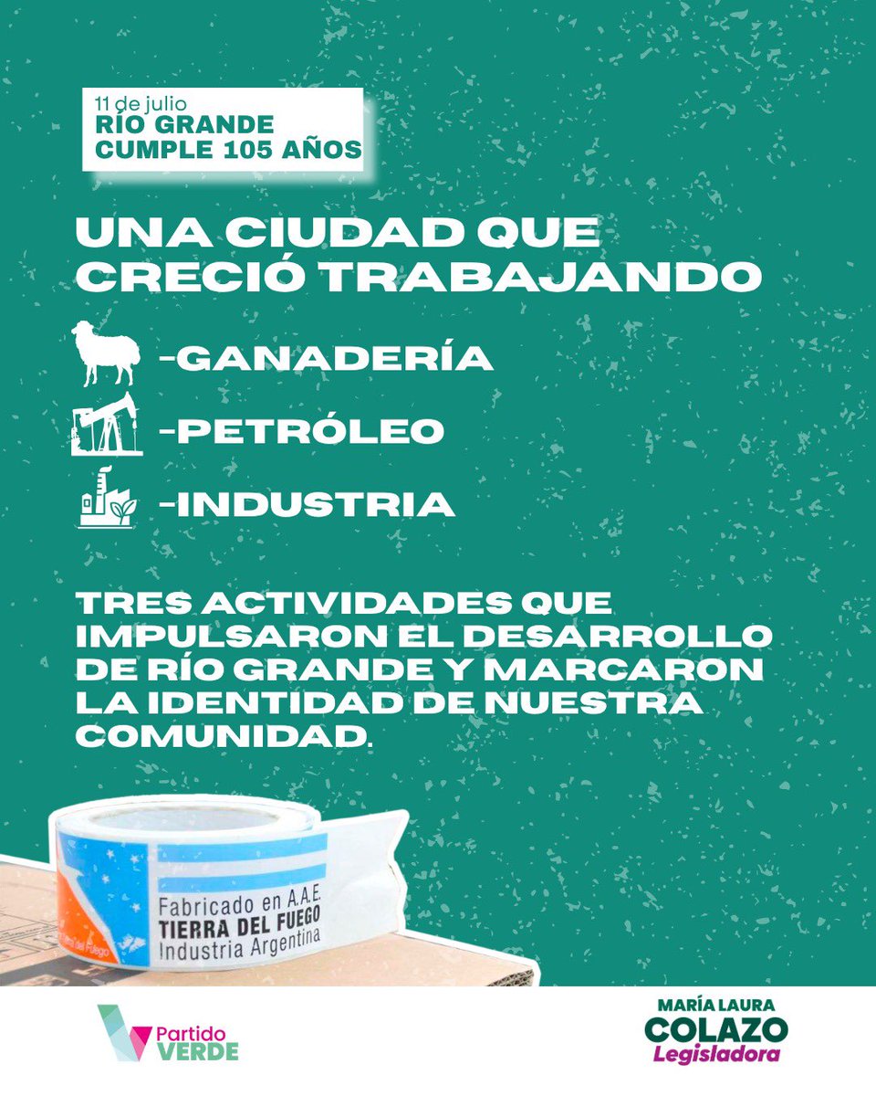 PartidoVerdeTDF's tweet photo. Hoy renovamos nuestro compromiso de seguir construyendo una ciudad valore su historia y genere más oportunidades para las futuras generaciones. 🌿

🙌🏻 ¡Feliz aniversario a todos los riograndenses! ♥️

#RíoGrande #105Años #TierraDelFuegoAIAS #PartidoVerde https://t.co/ba1WVEqTNy