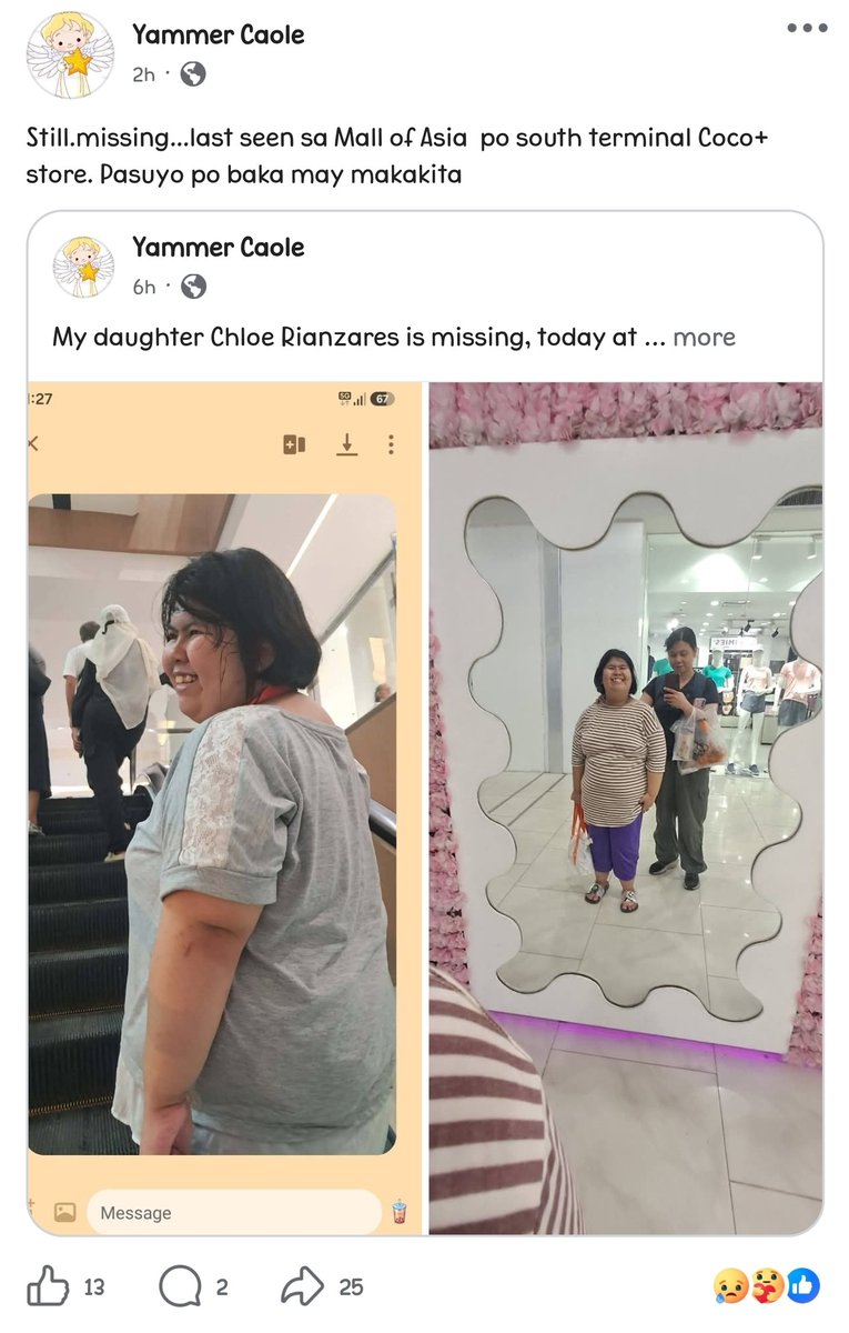 gyutongue's tweet photo. 🚨Please help RT 

My colleague's daughter, Chloe, has been missing since 12:30 PM today. She was last seen at Robinsons Place Manila around lunchtime and was later spotted at Mall of Asia around 2:30 PM.
Chloe has special needs and may be disoriented or have difficulty communicating with strangers.

If you have information on her whereabouts, you may contact her mom, Mia Rianzares at the number below. Or send me a DM. 

Thank you. 🙏