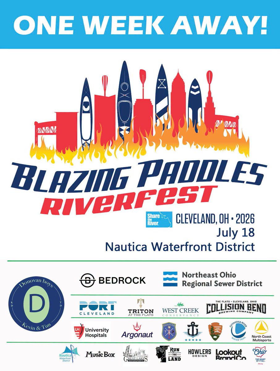 ShareTheRiver's tweet photo. We paddle and party on &amp; by Cleveland's historic and scenic #CuyahogaRiver in one week! 
#BlazingPaddlesRiverfest https://t.co/S1tqSCih2U