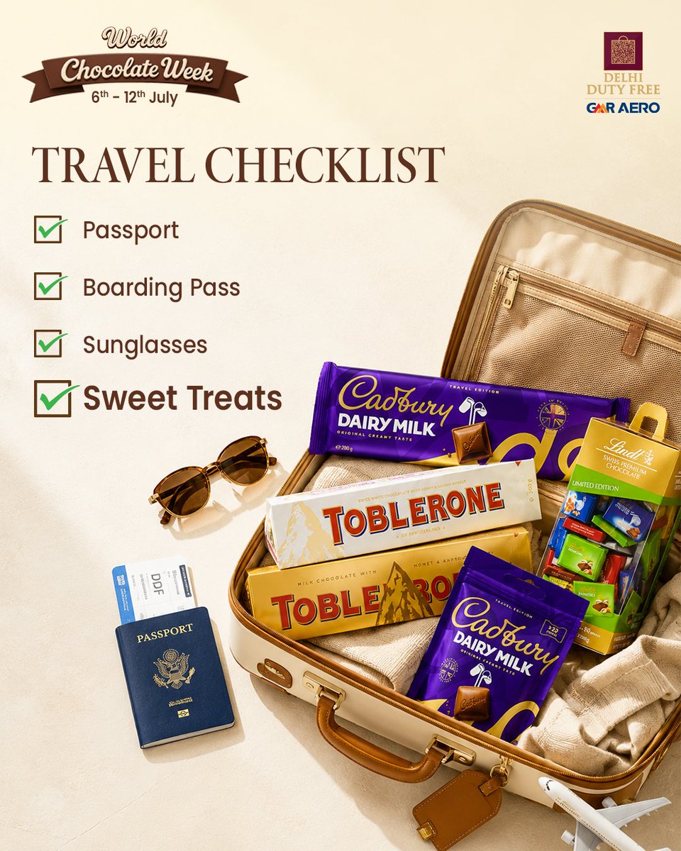 DelhiDutyFree's tweet photo. ✈️ What's always in your travel bag?
🛂 Passport
🎫 Boarding Pass
🕶️ Sunglasses
🍫 Sweet Treats
💬 What's one thing we missed? Tell us below!
#ShopBeforeYouFly #DelhiDutyFree https://t.co/p4LDyiTJbi
