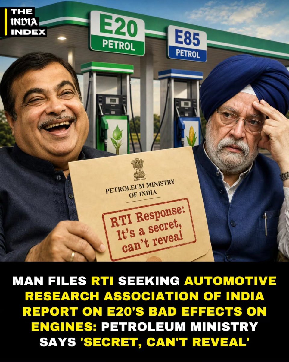 DocRGM_'s tweet photo. A Man Files RTI Seeking Automotive Research Association Of India Report On E20's Bad Effects On Engines: Petroleum Ministry Says 'SECRET, CAN'T REVEAL'

We Know Exactly What They Are HIDING... https://t.co/SCiWYhQrHW