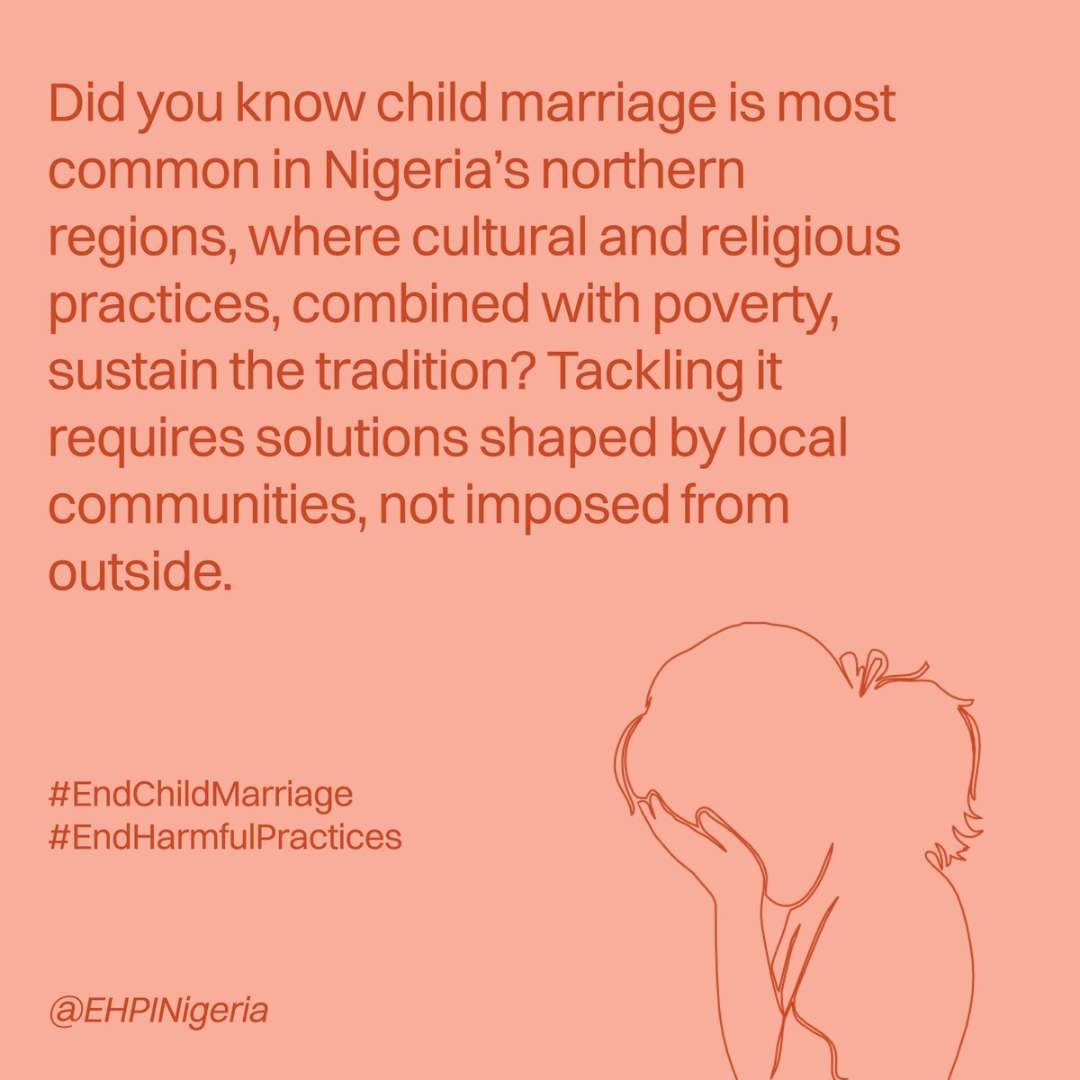 EHPINigeria's tweet photo. A child’s future should never be traded for tradition

#EndHarmfulPractices #DidYouKnowEHPI #EHPINigeria #SayNoToChildMarriage https://t.co/OTaXN7spBG