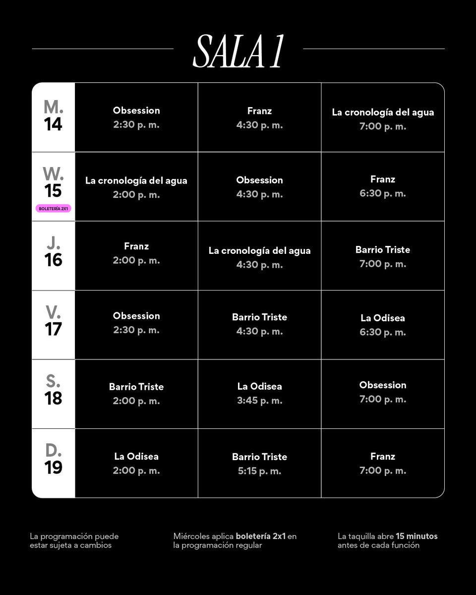 colombomedellin's tweet photo. ¡Conoce la cartelera del 14 al 19 de julio! 

🍿 Disfruta los estrenos de La Odisea y Barrio Triste, junto a las películas Moscas, Franz y la función especial de Mark Fisher el sábado 18 de julio.

Horarios y programación completa en la web del Colombo y @revkinetoscopio. https://t.co/WJylTXE3aq