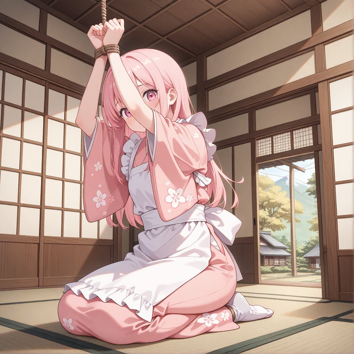 ginryuu0512's tweet photo. 縛られ桜色和メイド / Japanese style maid bondage

#PxiAI #AI #AI生成 #和メイド #緊縛 #bondage https://t.co/aa2U8oQGOD