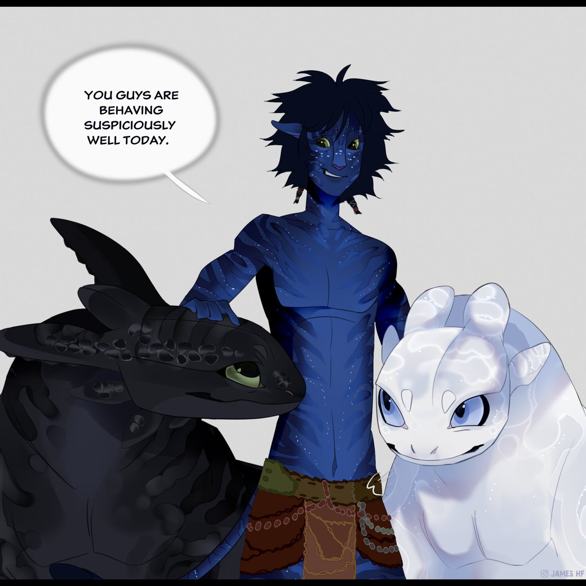 james___hf's tweet photo. Light fury, Hiccup, and ... Toothless bad behavior.
I drew this comic before I came up with the Toothless image of Pandora's animal.
#httyd #howtotrainyourdragon #dragon #nightfury #toothless #httydfanart #navi #avatar https://t.co/YO1Go5Gjci