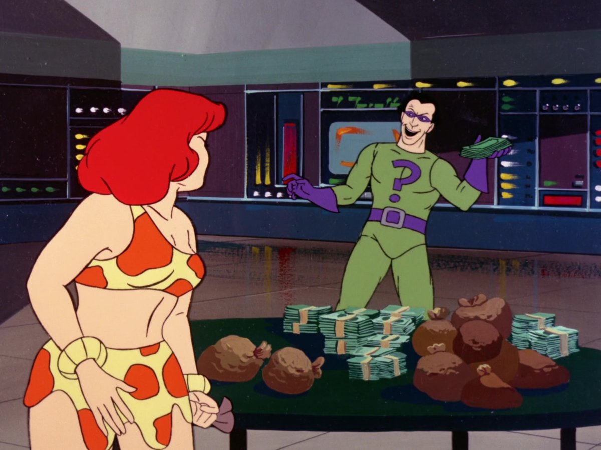 ImbrugliaJim's tweet photo. #metvtoons #metvtoonssuperfriends The Riddler: What's green and black and is the most treasured thing on earth? Me! Ha! Ha! Ha! Ha! Ha! https://t.co/gWwO1deEwL