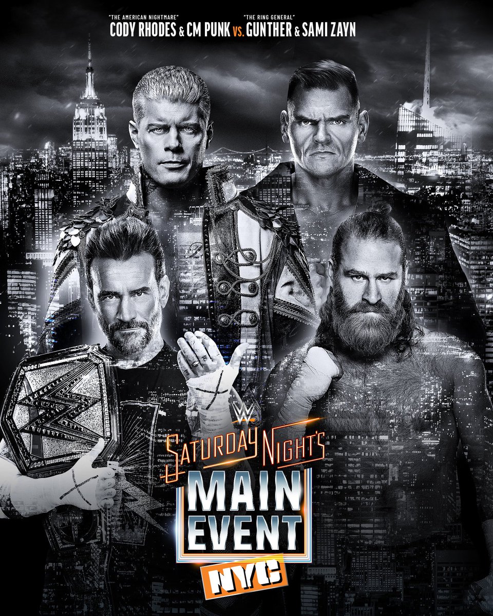 WWEUK's tweet photo. 1️⃣ WEEK UNTIL #SNME! 🔥 

👊 @CodyRhodes &amp; @CMPunk vs. @Gunther_AUT &amp; @SamiZayn 

👊 @DanhausenAD vs. @jd_mcdonagh 

🏆 Paige &amp; Brie Bella vs. Fatal Influence for the WWE Women’s Tag Team Titles 

▶️ July 18th night, 1 AM on WWE’s YouTube. https://t.co/rN8xBR54LP