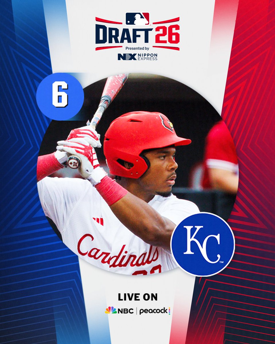 MLBDraft's tweet photo. With the 6th pick in the 2026 Draft, the @Royals select @LouisvilleBSB outfielder Zion Rose, No. 30 on the Top 250 Draft prospects list.

Follow live: https://t.co/XWNTXiKgPC https://t.co/xcPUkmq3xV