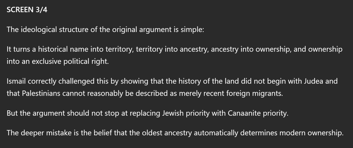 Sa_Jkr's tweet photo. @shaig @ismailhoush @RoKhanna Ismail won this round, but the strongest argument has not yet been stated. The real question is not whose ancient ancestors came 1st. Neither historical names nor DNA can give any modern people an exclusive right to erase another people living on the same land.
#Palestine #Israel https://t.co/47LcEGkesQ