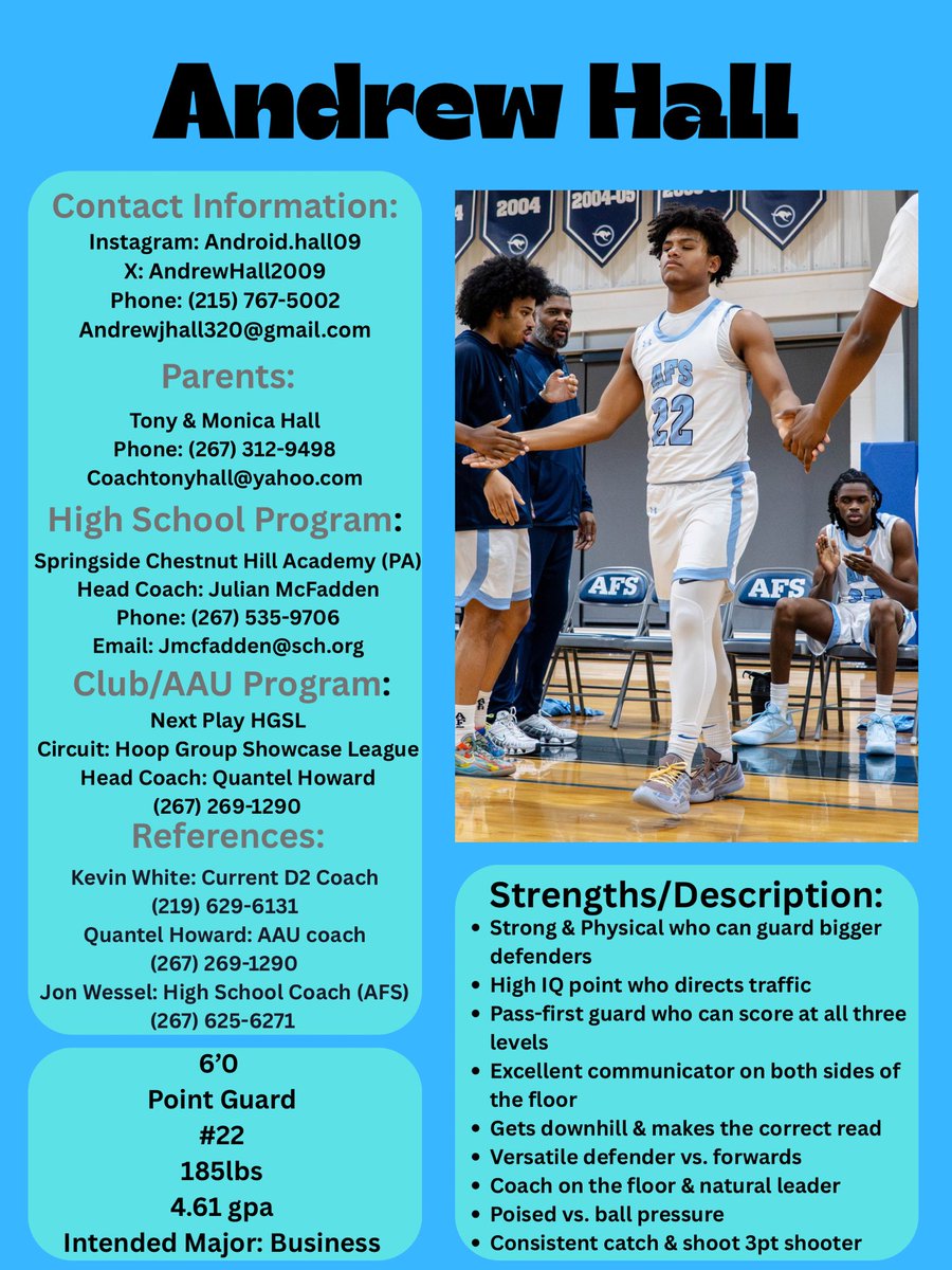 CoachSamRines's tweet photo. Andrew Hall (2028) 6’0 has a 4.6 GPA and he has game. He’s one of the best point pure point guards in the 2028 class in the Philadelphia area. All Ivy League and High D3s academic schools should be all over this kids. I love his Court IQ and the way he gets downhill. His ability to score and finish at the hoop and midrange. He can hit the 3 as well. @AndrewHall2009 @BBallFinders @EmoryBasketball @CatholicU_MBB @nyumenshoops  @SwatMBasketball @JohnsHopkinsBMB @GburgMBB @mitmbb @PennMBB @PrincetonMBB @YaleMBasketball @CULionsMBB
