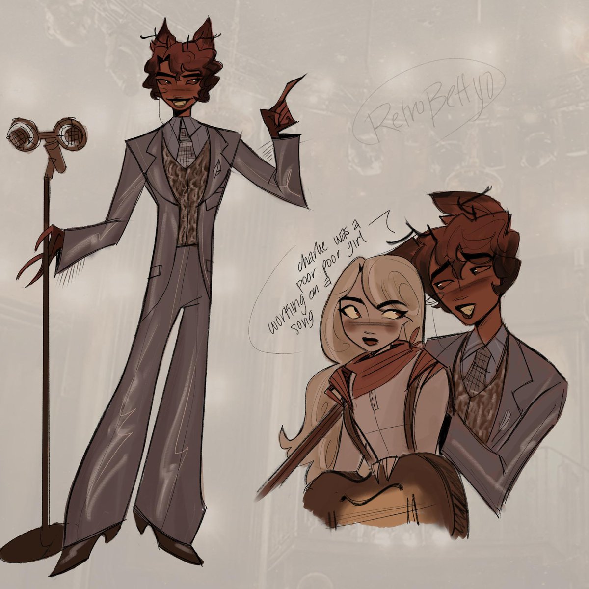 RetroBettyO's tweet photo. on the road to hell there was a railroad line~
i can't get hermes alastor out of my head he looks so good in silver #alastorfanart #hazbinhotel #hadestown https://t.co/cSRqUnBHNG