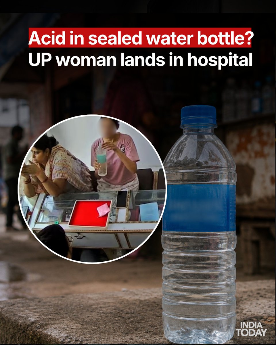IndiaToday's tweet photo. A woman in Hapur, Uttar Pradesh, was allegedly hospitalised after consuming acid that was reportedly sold to her in a bottle resembling packaged drinking water, prompting a police inquiry into the incident.

According to the woman's family, she had purchased what she believed was a sealed bottle of drinking water from a local shop. Moments after taking a sip, she complained of severe discomfort and fell ill. She was initially taken to a nearby hospital before being referred to a higher medical centre in Meerut, where she continues to receive treatment.

Police have launched a preliminary inquiry and are examining CCTV footage that has surfaced online. Investigators are also trying to determine how acid allegedly ended up inside a bottle resembling packaged drinking water and whether the incident was the result of negligence or foul play.

#Hapur #UttarPradesh #PackagedWater #PublicSafety #ConsumerSafety #PoliceInvestigation #Meerut #CCTV #Investigation #IndiaToday