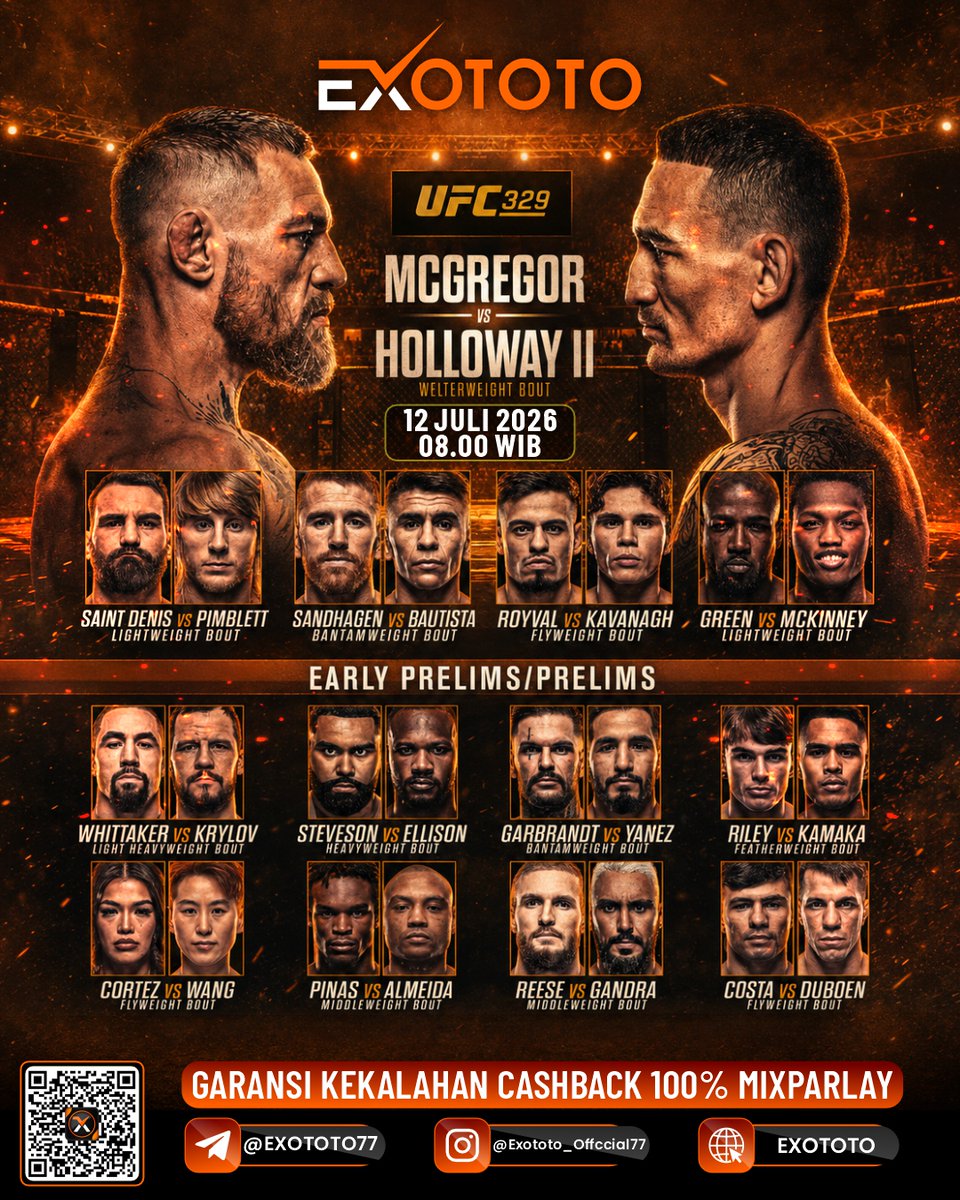 EXOTOTO_88's tweet photo. 🚨 LIVE STREAMING EXOTOTO AKAN DIMULAI BESOK! 🚨

JADWAL PERTANDINGAN YANG AKAN BERLANGSUNG DI UFC329 BERSAMA EXOTOTO.

🔴Sportiva : https://t.co/Xtw749kPrk

#exototo
#ufc
#nobar https://t.co/VM2gWlfjRI