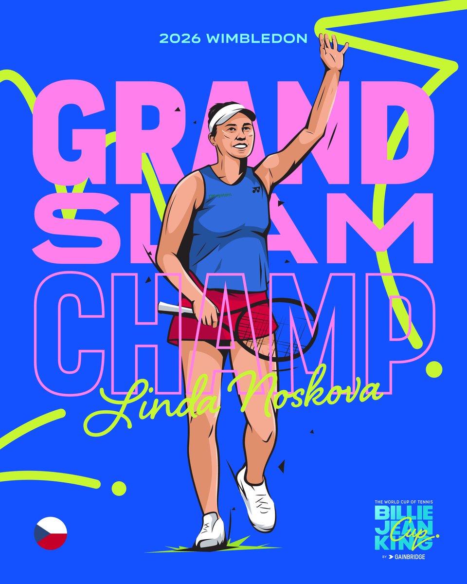 BJKCup's tweet photo. Linda Noskova is a Grand Slam champion at 21 🏆🌱

The Wimbledon crown is hers after a dramatic match against Czech team-mate Muchova 🇨🇿

#BJKCup | #Wimbledon https://t.co/ujdCNtn6kB