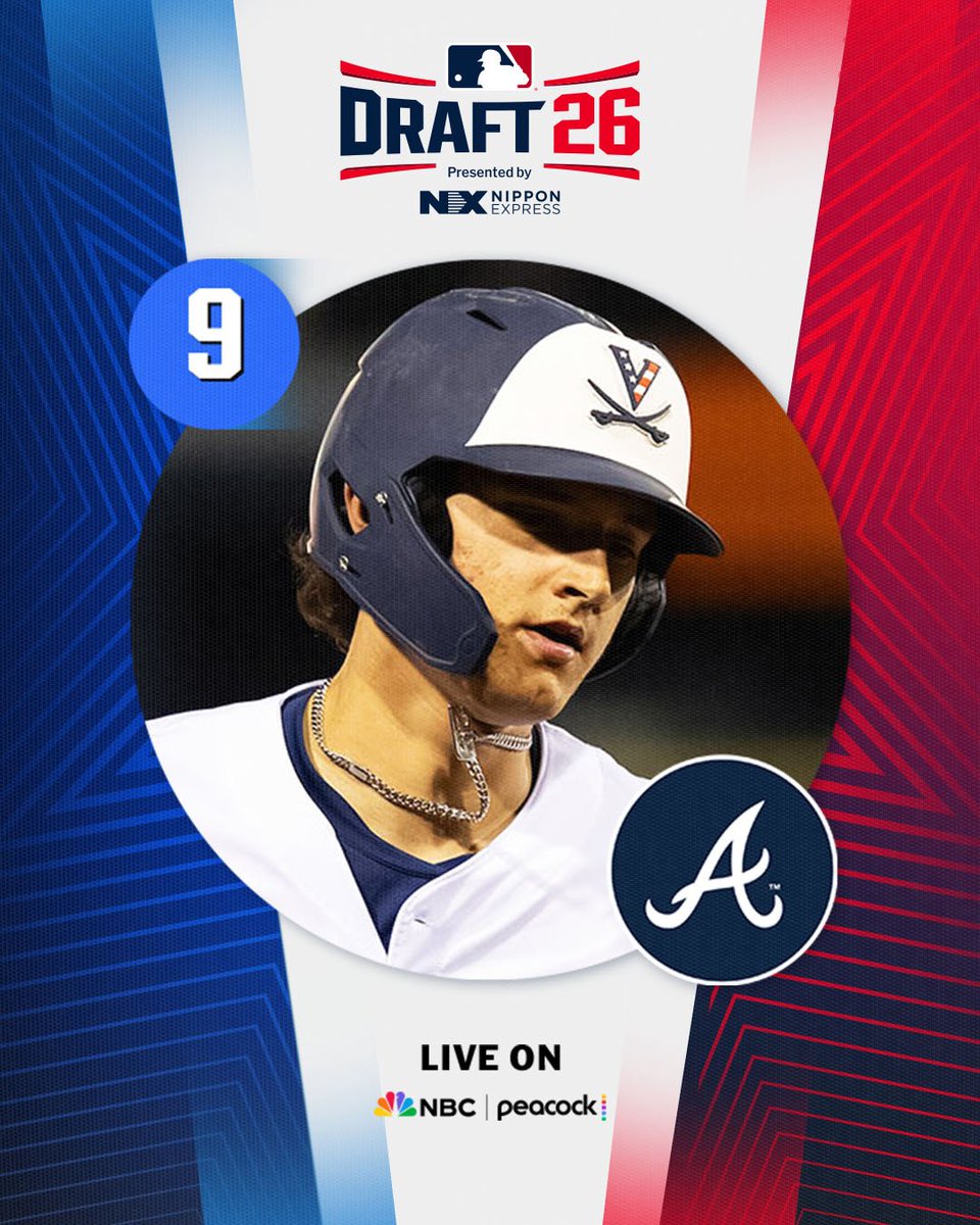 MLBDraft's tweet photo. With the 9th pick in the 2026 Draft, the @Braves select @UVABaseball outfielder AJ Gracia, No. 19 on the Top 250 Draft prospects list.

Follow live: https://t.co/XWNTXiKgPC https://t.co/5QubH1wKWe