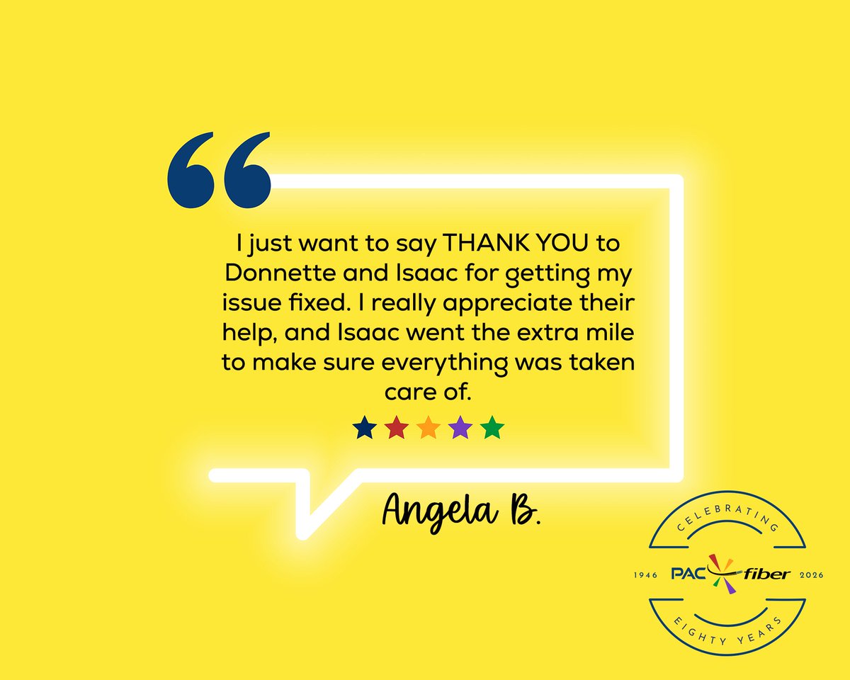 pac_fiber's tweet photo. We love hearing from our customers! 💙

Every kind word, review, and shoutout means so much to our team. Thank you for trusting PAC Fiber to keep you connected

#PACFiber #TeamPACFiber #CustomerKudos https://t.co/2bX78TTC9p