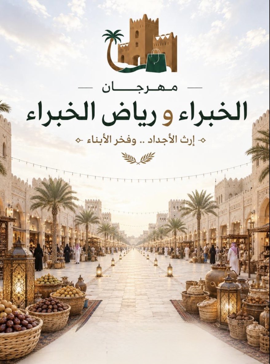 khalidalkhodair's tweet photo. يسرني دعوتكم لزيارة مهرجان تمور الخبراء ورياض الخبراء، الذي ينطلق السبت 1 أغسطس 2026 في جادة الخبراء، بإذن الله سيكون المهرجان أحد أكبر الفعاليات، ونتطلع لاستقبال آلاف الزوار بما يسهم في دعم الاقتصاد المحلي وفتح فرص جديدة للمزارعين والتجار وأصحاب الأعمال.
المهرجان يقام بدعم كريم من 
أوقاف محمد ابراهيم الخضير.