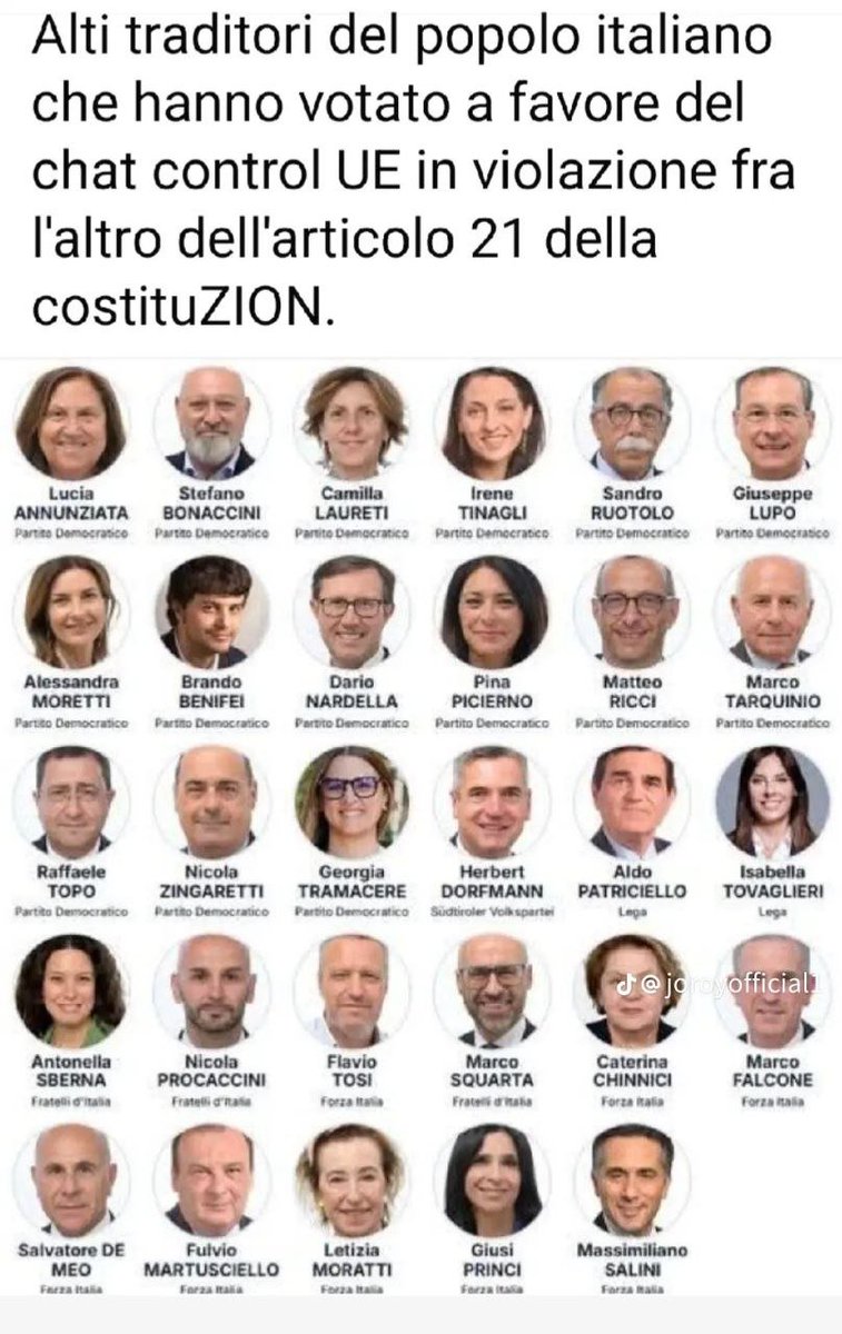 Franky413786423's tweet photo. Traditori del popolo italiano che hanno votato a favore del chat control https://t.co/zOTFI7SzmG