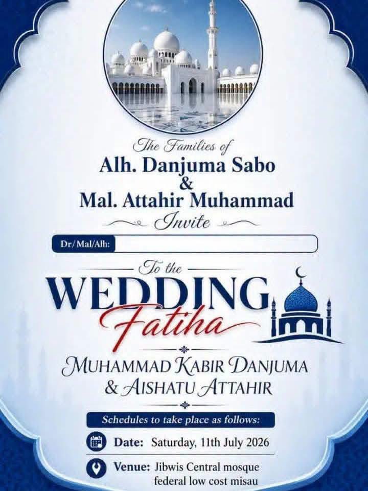 Proud_Aboki's tweet photo. LIFE IS UNPREDICTABLE: 

His Wedding Ceremony Became His Funeral

At exactly 10:00 a.m. today, he was supposed to begin a new chapter of his life as a husband. Instead, he was laid to rest in peace 🪦. Insha Alllah

The late Muhammad Kabir Danjuma spent years pursuing education and building a future. His family and friends had completed every preparation for his wedding, but Allah’s decree came before their plans.

The day that was meant to be filled with joy and celebration became the day they said their final goodbye.

This is a powerful reminder that life is uncertain. None of us knows when our time will come. Let us strive to do good, strengthen our relationship with Allah, and treat others with kindness, because death gives no warning.

May Allah forgive Muhammad Kabir Danjuma, have mercy on him, grant him Al-Jannatul Firdaus, and give his family and loved ones the strength to bear this painful loss. Ameen.

Indeed, life is temporary. May Allah have mercy on his soul. 🤲

By Abdulƙadir Isa