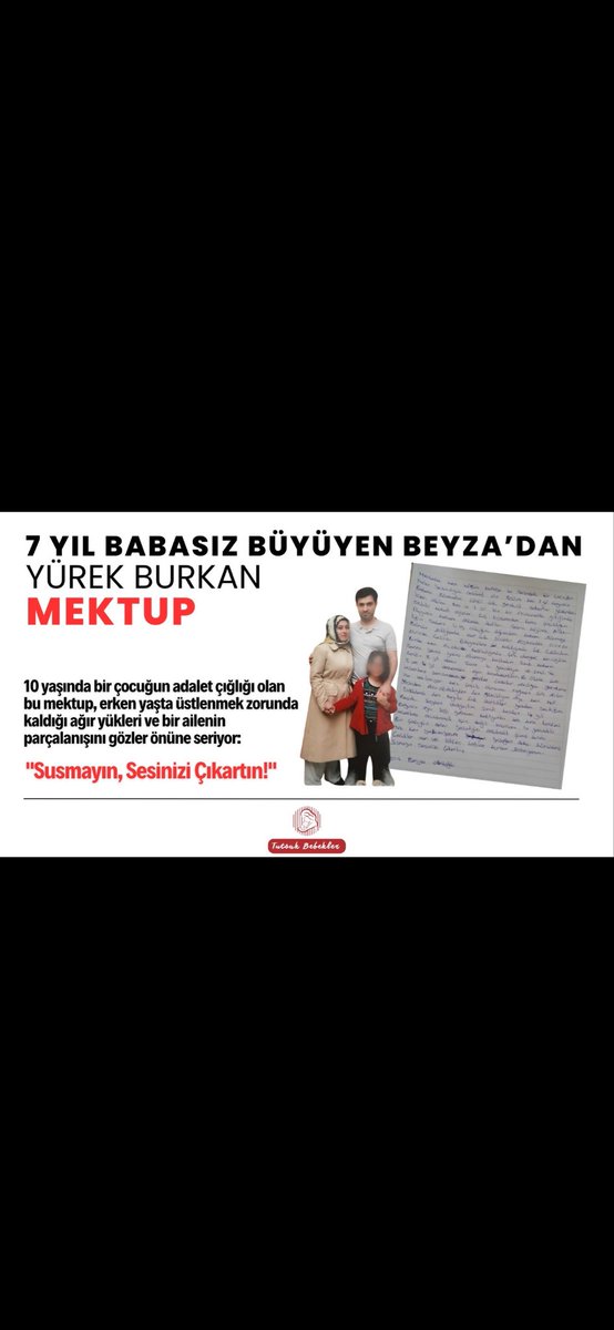 birhalicli's tweet photo. ŞU ETİKETE 1 EL ATALIM GÜZEL İNSANLAR 

7 YIL BABASIZ BÜYÜYEN BEYZA'DAN YÜREK BURKAN MEKTUP
10 yaşında bir çocuğun adalet çığlığı  bu mektup, erken yaşta üstlenmek zorunda kaldığı ağır yükleri ve bir ailenin parçalanışını gözler önüne seriyor:
#Asude2YaşındaVeHapiste https://t.co/jrjUpOoXiu