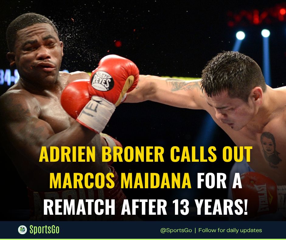 SportsGo9's tweet photo. 🥊 ADRIEN BRONER WANTS HIS REVENGE! 🔥

More than a decade after one of boxing's most memorable rivalries, Adrien Broner says he wants a rematch with Marcos Maidana—calling it "the biggest fight ever." 

#AdrienBroner #MarcosMaidana #Boxing #Broner #Maidana https://t.co/TntOK6xFFL