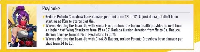 RogueMR_'s tweet photo. I love how Psylocke players finally got there meta after so many seasons just for them to be nerfed to the ground in 24 hrs https://t.co/pwxkhYCQmm