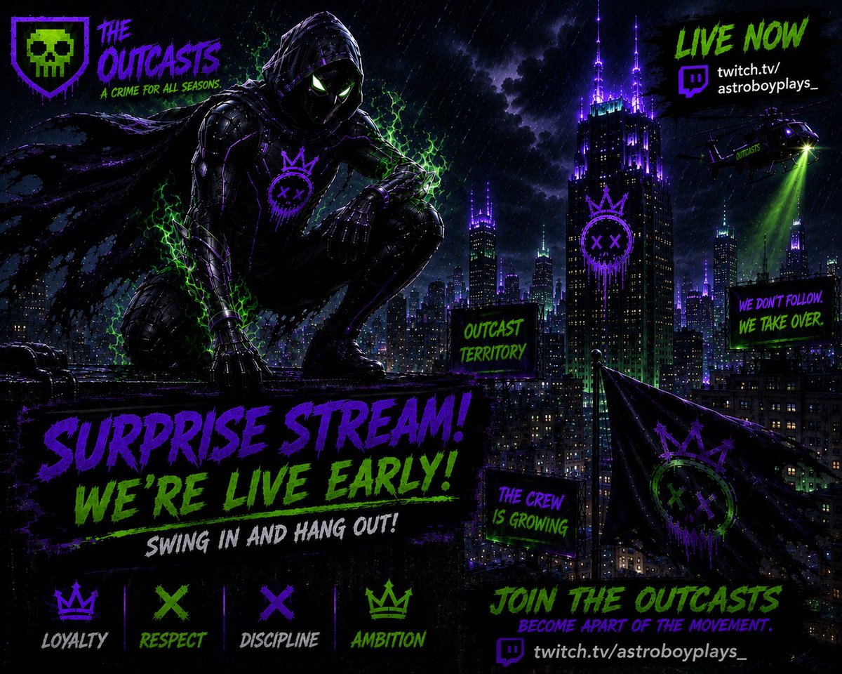 astroboyplays's tweet photo. 🕷️ SURPRISE STREAM!
The Outcasts are swinging into Marvel’s Spider-Man 2!
💜 LIVE NOW: https://t.co/D9bmy9uwlh
A Crime for All Seasons. 🟢
#SpiderMan2 #MarvelsSpiderMan2 #TheOutcasts #TwitchAffiliate #LiveNow https://t.co/aURT2jc4oD