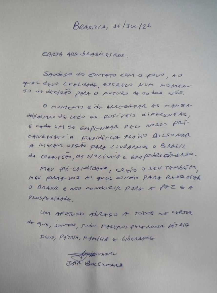 NewsLiberdade's tweet photo. 🚨URGENTE - Bolsonaro diz em carta que todos tem que se unir para eleger Flávio e afirma que ele é a melhor opção contra a corrupção

“A melhor opção para livrarmos o Brasil da corrupção, da violência e empobrecimento” https://t.co/845ieOW82s