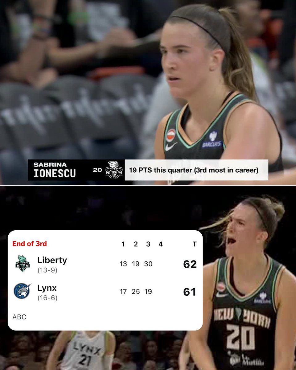 espnW's tweet photo. Sabrina Ionescu went off in the third quarter and scored as many as the whole Lynx team 😳 https://t.co/XaQjAdhwZT