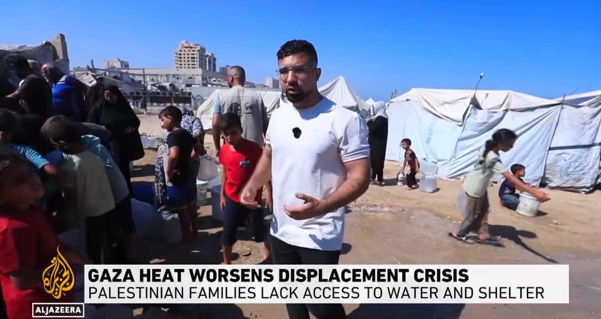 SMSSomaliTV1's tweet photo. Temperatures in the #Gaza Strip have reached 50ยฐC, as thousands of displaced Palestinians continue to shelter in plastic tents while lacking access to #clean water, #healthcare, and adequate sanitation supplies.
The extreme heat is further worsening the already dire #humanitarian conditions, leaving many with no safe refuge from the scorching temperatures, Al Jazeera reported #today.
