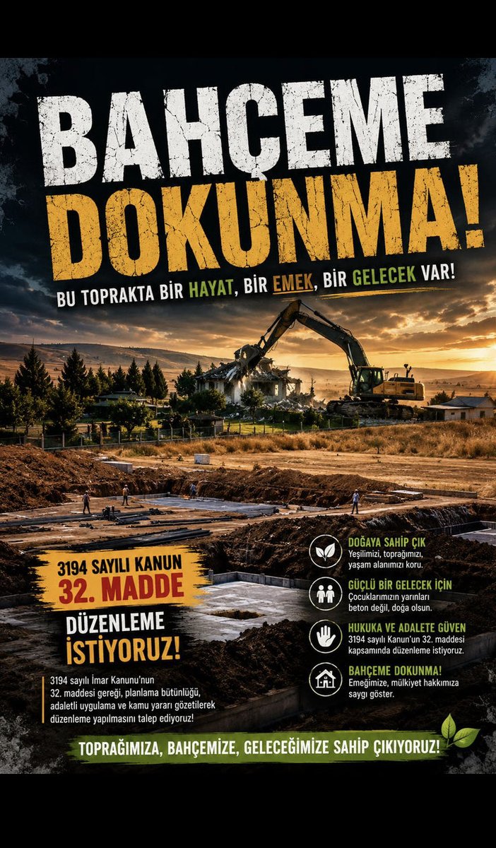 TrkerM's tweet photo. @isikhanvedat 3194/32 ruhsat hakkımızı tanıyın. Bahçelerimizi yasal statüye kavuşturun. #8MilyonEveYapıKayıt https://t.co/GMM6fnhM0Z